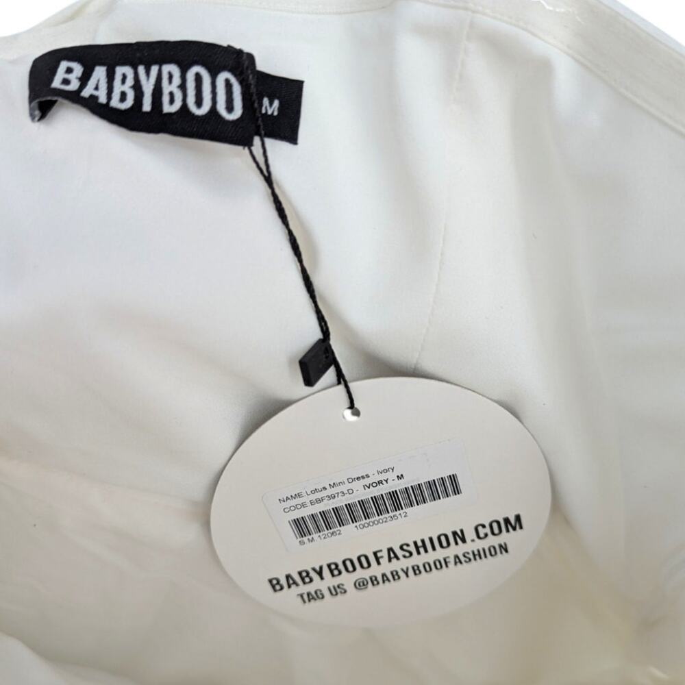 Babyboo Lotus Mini Dress M Ivory Strapless Bow Bubble Hem NWT Flawed - Picture 4 of 6